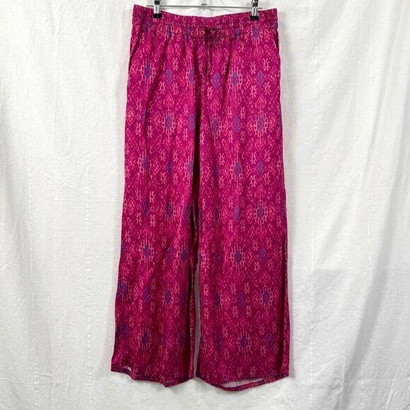 Lauren Ralph Lauren Pants Womens Sz S Geo-Print Satin Shantung Wide Leg Fuchsia - Picture 1 of 10